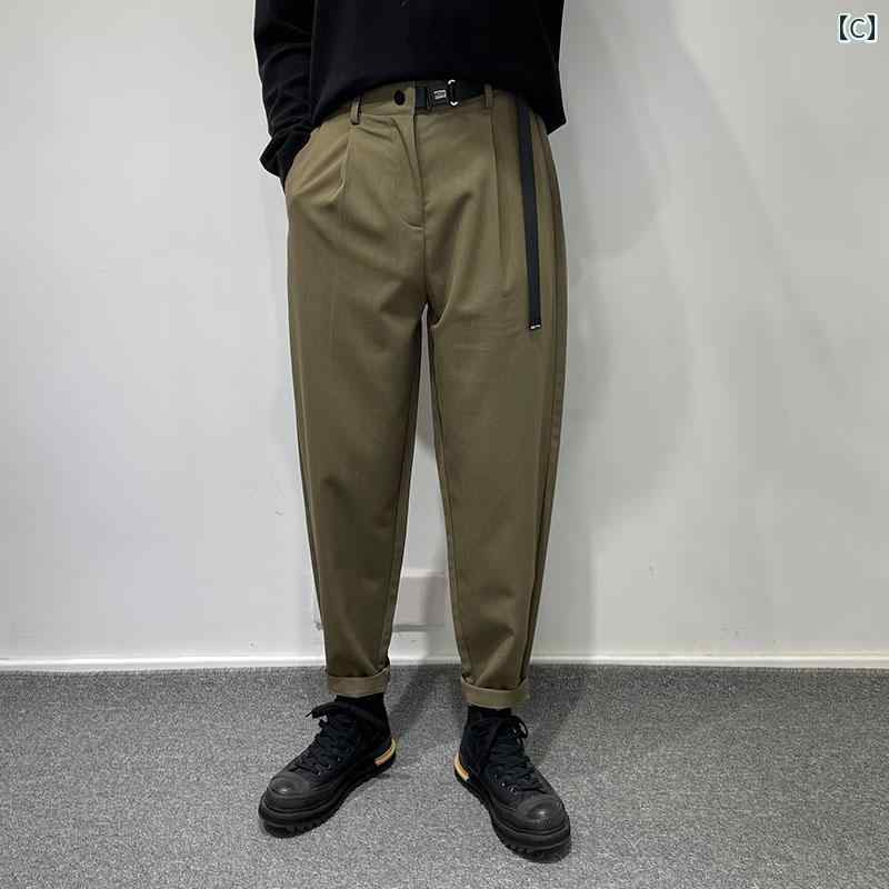 メンズ 紳士服 パンツ ボトムス ダーク シンプル ユニーク レトロ モード フリーサイズ ブラック 春