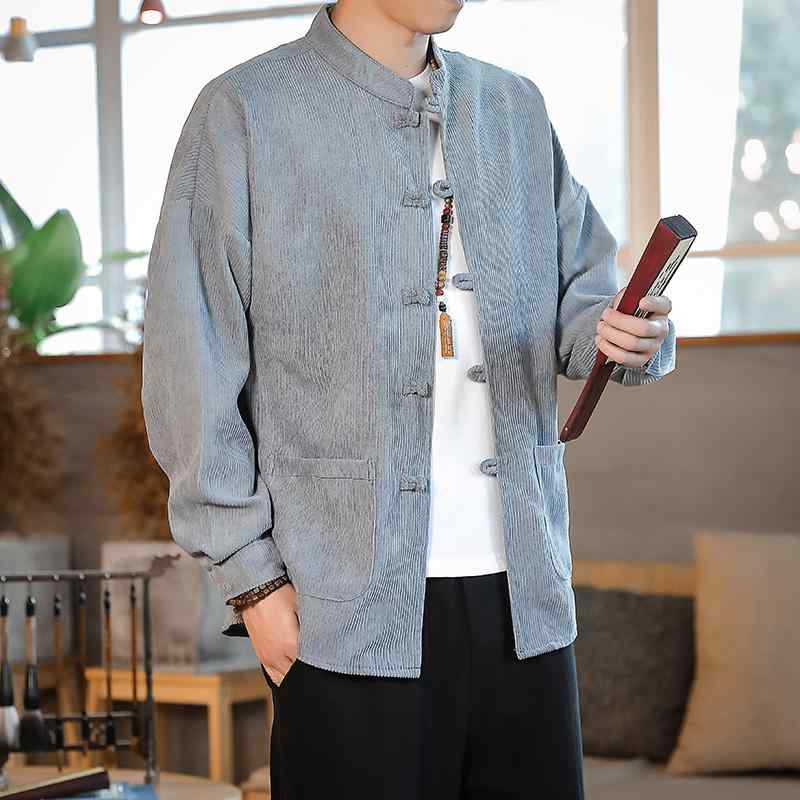 シャツ メンズ 秋 冬 長袖 中華風 唐装 中華風 コーデュロイ レトロ チュニック スーツ ゆったり 大きいサイズ