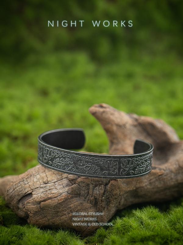 メンズ ブレスレット かっこいい セイクリッド オーク レトロ アイルランド ケルト 神話 レトロ 幅広 ブレスレット 大きいサイズ