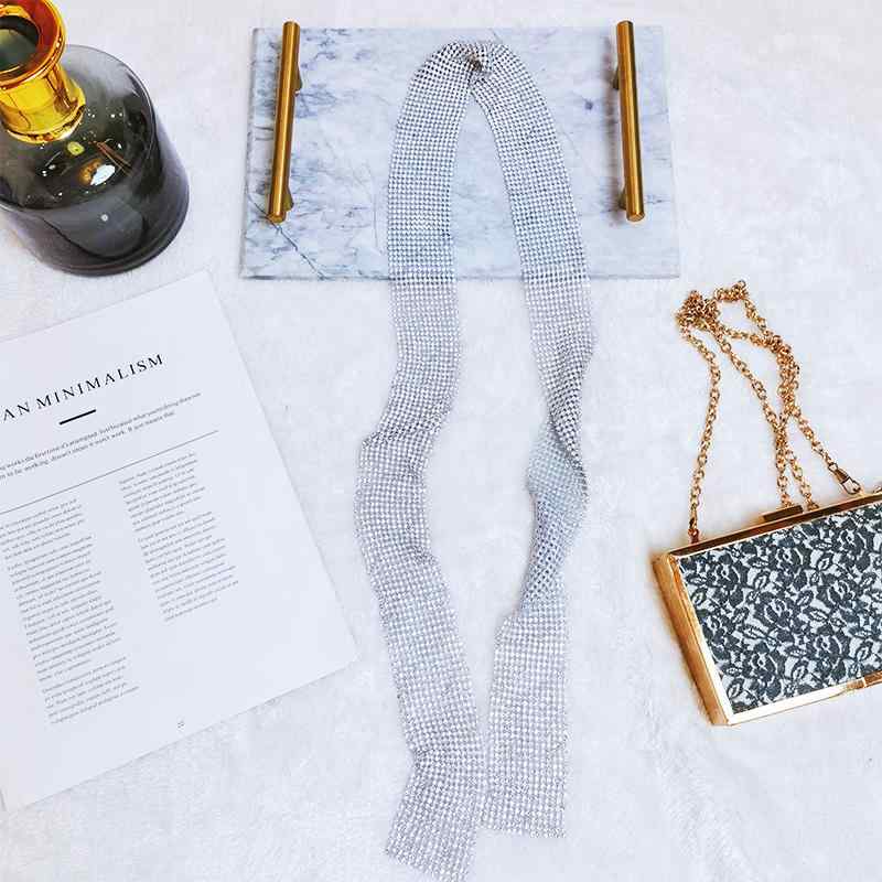 レディース スカーフ おしゃれ ラインストーン ネック チェーン ファッション スカーフ 光沢 細身 スカーフ ストリーマー 幅 4cm 長さ 123cm