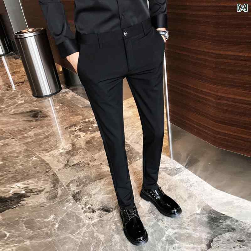 スラックス スーツパンツ メンズ 通勤 春 パンツ 九分丈 カジュアル 春秋 ストレート ビジネス ブラック 韓国 スリムフィット