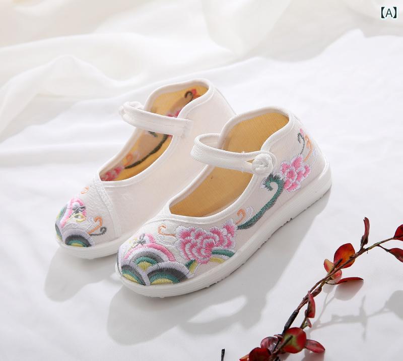 子供靴 かわいい メリージェーン シューズ ベビー キッズ 歩きやすい 女性用 漢服 靴 アンティーク 風 刺繍 施 ぺたんこ 子供用 快適 運動靴 ダンス パフォーマンス 古風 布 赤ちゃん