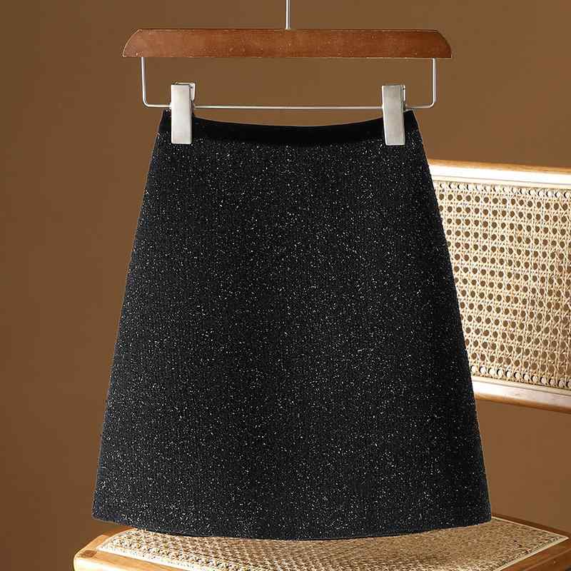 スカート レディース 秋 冬 ウール ショート 明るい 黒 エレガント おしゃれ ヒップ ハイウエスト a ライン