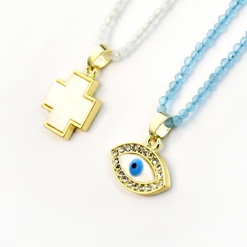 ネックレス メンズ レディース カップル 精巧 キャッツアイ ストーンペンダント ネックレス 韓国 悪魔目 クロス ビーズ 鎖骨 チェーン