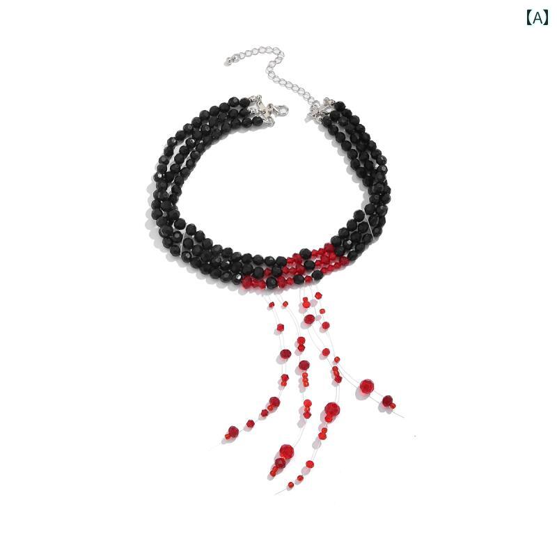 レディース タッセル 夏 ネックレス アクセサリー チェーン 女性 クリスタル アメリカ 個性的 鎖骨