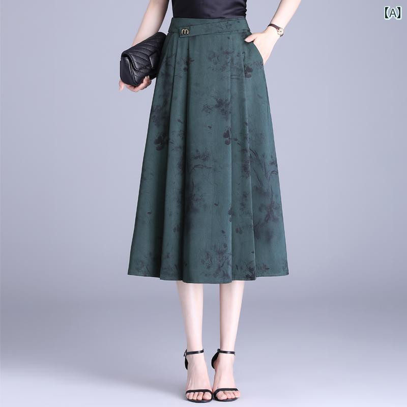 樂天商城 - ジャカード ひんやり 涼しい 快適 スカート レディース 夏 薄手 ハイウエスト Aライン フレア 丈 アンブレラスカート