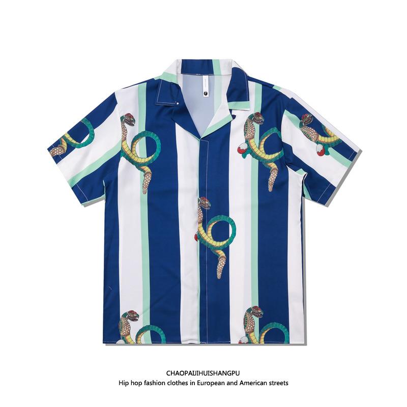 メンズ レディース カジュアル かっこいい 夏休み 旅行 ホワイト 青 ライチ スネーク プリント 半袖 シ..