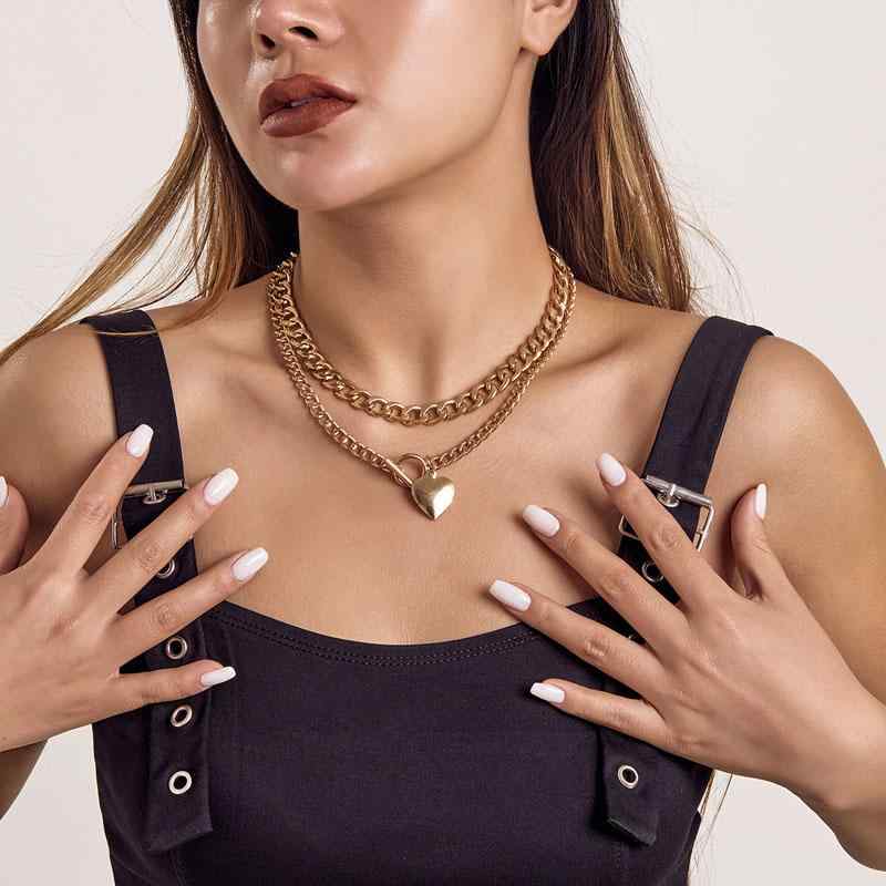 ネックレス レディース アクセサリー かわいい 2個 セット ハート ペンダント ネックレス セット アメリカ 夏 エレガント スタック 美デコルテ チェーン 甘辛ミックス