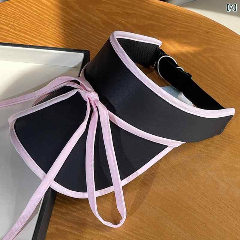 レディース 夏 サンバイザー ゴルフ アウトドア レジャー 日除け 帽子 日焼け防止 女性 ストラップ リボン 旅行 つば広 小顔見せ 空 ハット