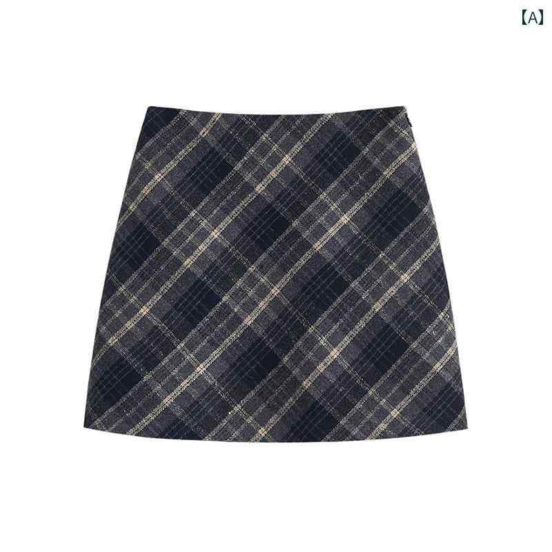 レディース カジュアル ファッション 普段使い チェック柄 スカート 早春 ハイウエスト スリム a ライン 薄手 露出 防止 チェッカーボ..