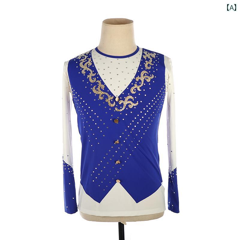 セキュアデポのダンス フィギュアスケート パフォーマンス 衣装 競技 ステージ 小さめサイズ 大きめサイズ 子供 大人 メンズ ラインストーン｜アングル2