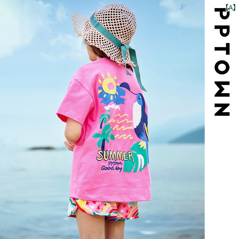 キッズ 子供 夏 半袖Tシャツ トップス かわいい おしゃれ 着やい 動きやい 快適 韓国 海 プール 遊び 学校 幼稚園 保育園 ダンス 衣装 キャンプ レジャー アウトドア マリン スポーツ 旅行