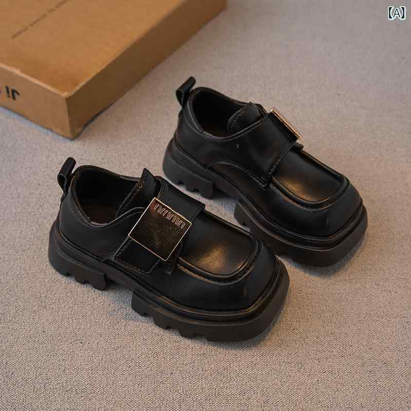 靴 シューズ 子供 革靴 スクエアトゥ 春秋 男の子 ガールズ プリンセス 英国 厚底 シングル 西洋