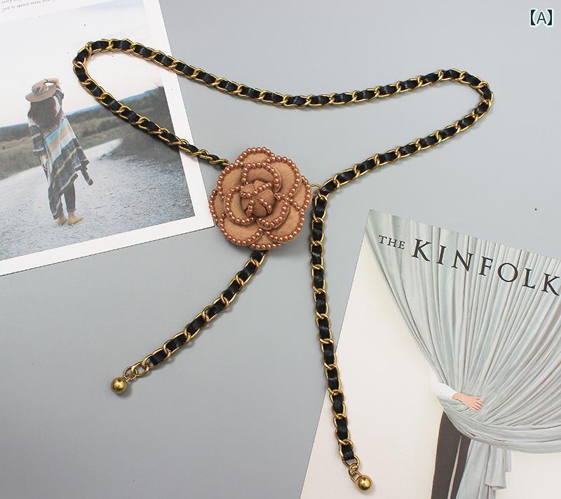 レディース 細 ウエスト チェーン アクセサリー ドレス シャツ パンツ 花 ベルト 装飾 ロマンチック