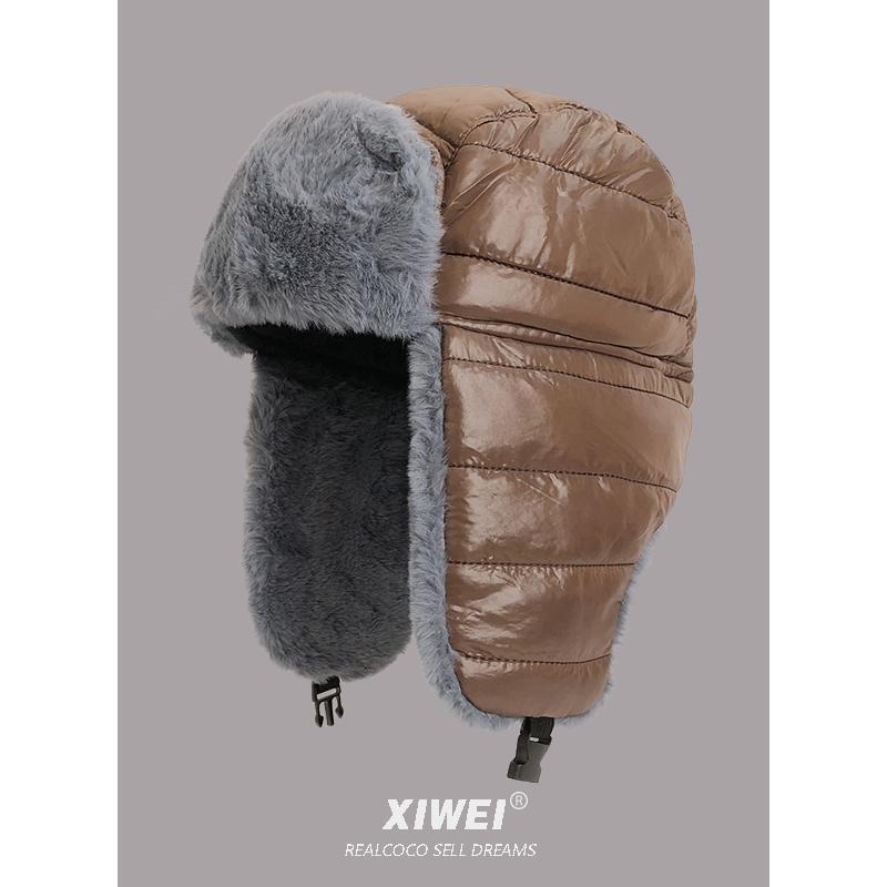 メンズ 秋 冬 パイロット帽 防寒 ダウン ブリーズ ハット 肥厚 暖かさ 耐寒性 耳保護 帽子 北東 屋外 ..