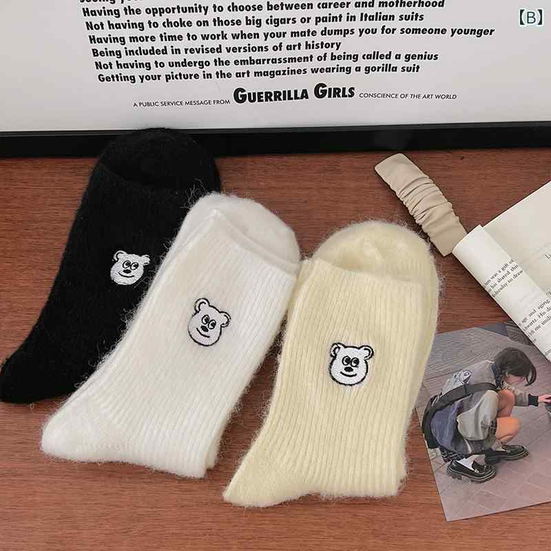 レディース 靴下 かわいい 刺繍 ぬいぐるみ レディース ミドル 綿 秋冬 厚手 暖かい 保温 ソックス