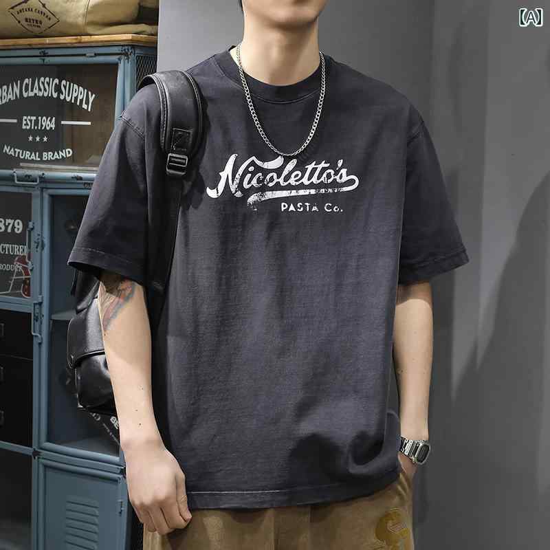 Tシャツ アメカジ 半袖 夏 ゆったり 大きめサイズ ベーシック シンプル カジュアル プリント ホームウェア トップス メンズ ファッショ..