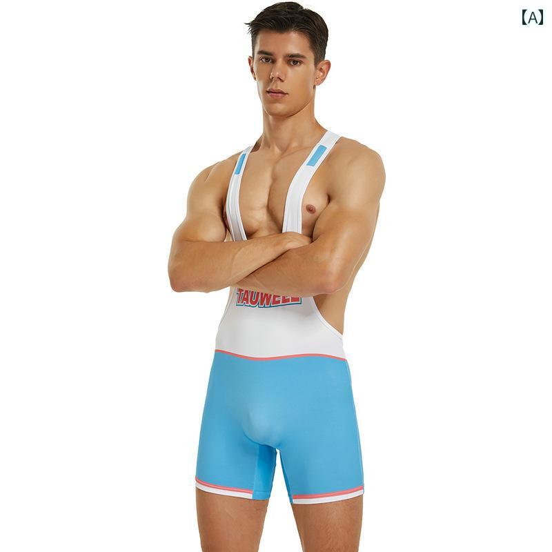 メンズ シングレット レスリング スポーツフィットネス ワンピース ベスト ヨガ ランニング 速乾 通気性 タイト 水着 パジャマ 伸縮性 シルキー