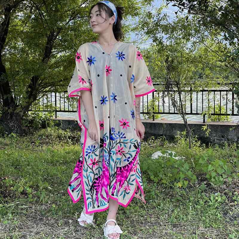 エスニック ファッション 民族 レトロ 部族 重厚 刺繍 ドレス レディース タイ 旅行写真 スカート フリーサイズ プルオーバー