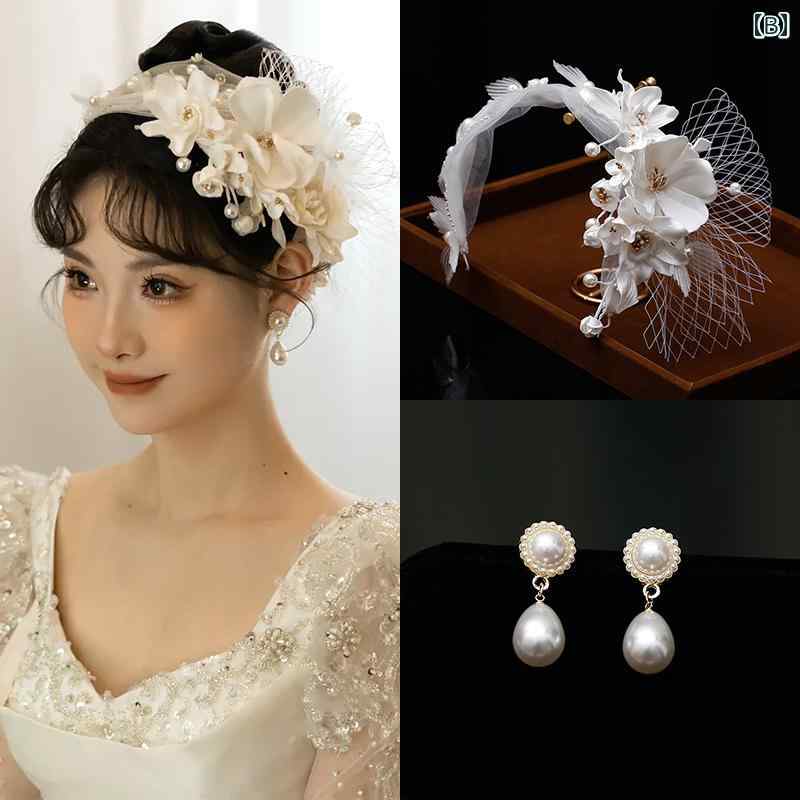 ウエディング 花嫁 ヘッドドレス ヘアピン ヘアアクセサリー 結婚式 髪飾り イヤリング アクセサリー エレガント 新婦 ギフト 2