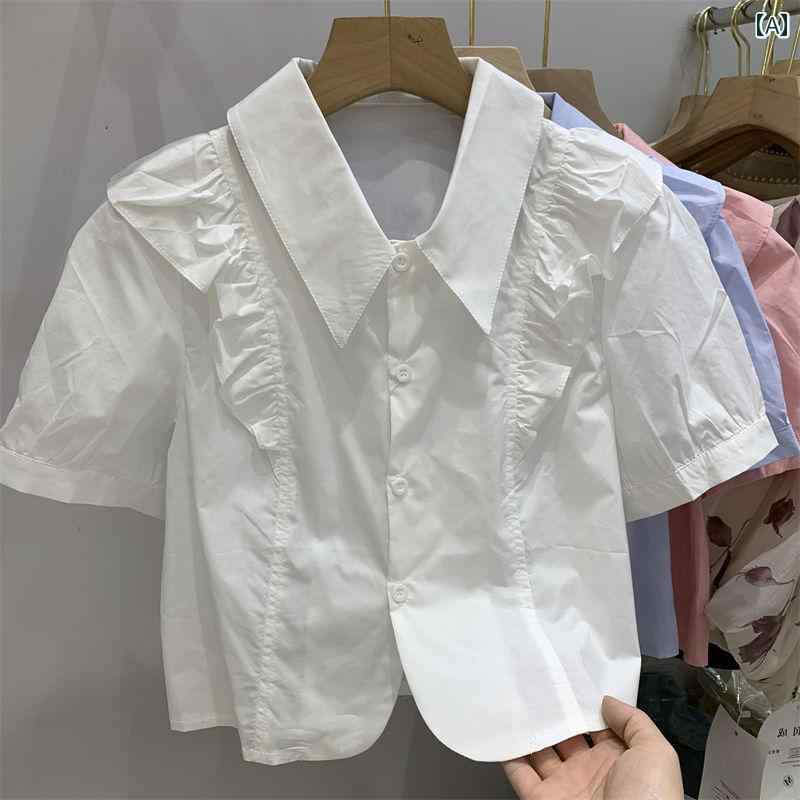 Other - レディース 夏 ファッション 大人かわいい フランス エッジ 女性用 半袖 シャツ ショート ウエスタンスタイル ドール トップス 韓国