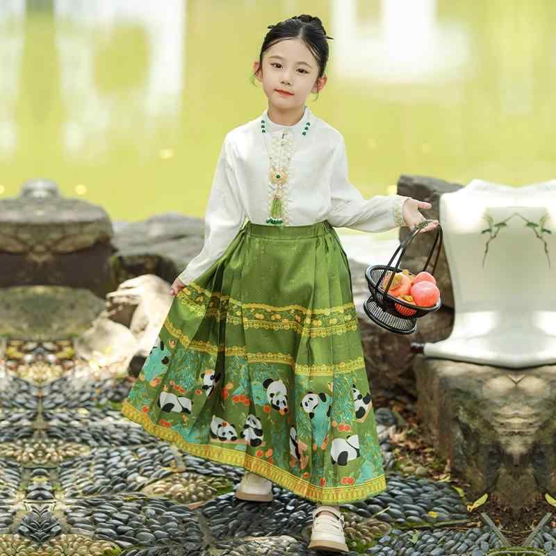 ファッション キッズ ジュニア 子供服 漢服 レトロ フェアリー シャツ スカート 女の子 女の子 チャイナ風 衣装