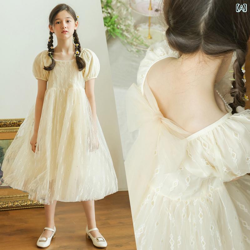 ガールズ スカート スタイリッシュ 中型 大型 子供用 パフスリーブ メッシュ ふわふわ プリンセス パフォーマンス 小さい ドレス