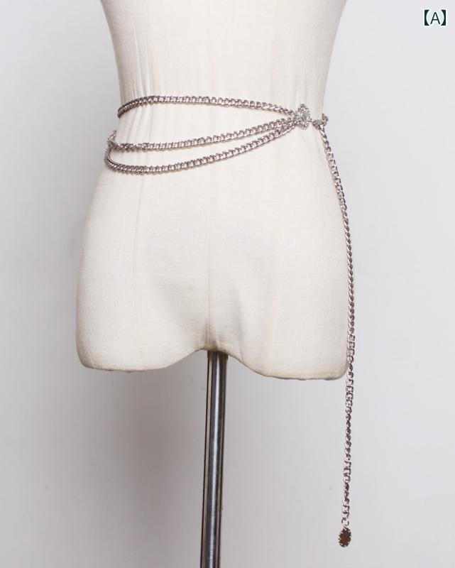 ベルト レディース アメリカ メタル ゴールド シルバー 多層 チェーン ウエスト シンプル ファッション ベルト アクセサリー