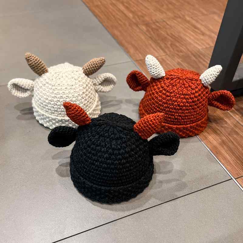 レディース 冬 ニット ウール 帽 韓国 かわいい ホーン 帽子 暖かい バケット ハット 学生 耳保護 防寒..