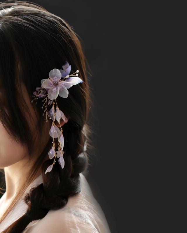 紫 蝶 頭飾り ヘアピン サイド クリップ タッセル 韓服 アクセサリー ヘアアクセサリー 森 スーパー フェアリー クリップ