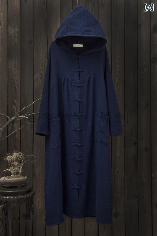 レディース ファッション レトロ 中華風 瞑想 茶師服 仏教 女性 綿麻 婦人服 女性用 ボタン ダウン トップス ミドル丈 アウターウェア