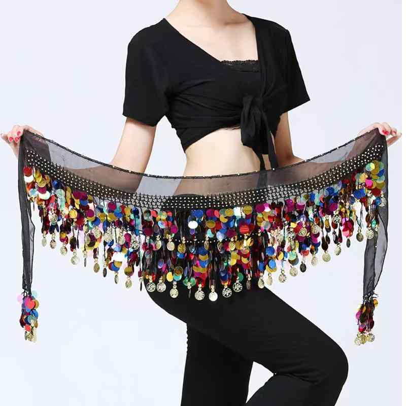 ベリーダンス ウエスト チェーン カラフル ゴング ウエストスカーフ インド ダンスベルト パフォーマンス ヒップスカーフ 初心者 練習 ガードル アクセサリー