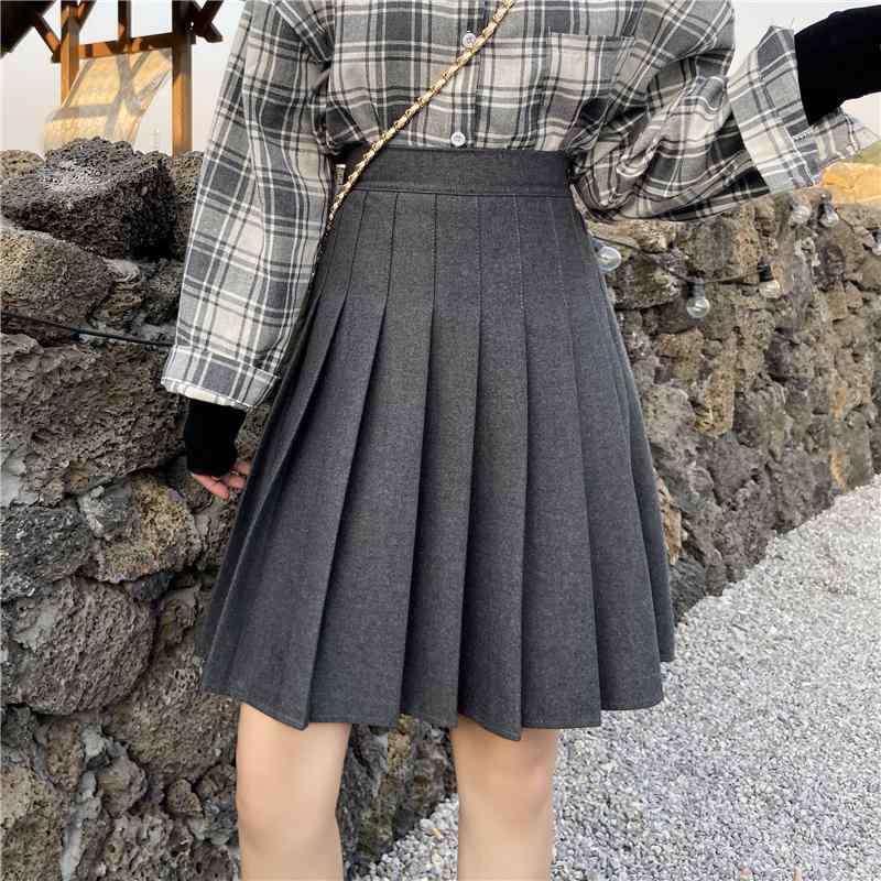 Wool - スカート レディース 秋 冬 ウール ボトムス 大きいサイズ プリーツ レディー スミドル丈 ハイウエスト チュチュ a ライン ズボン