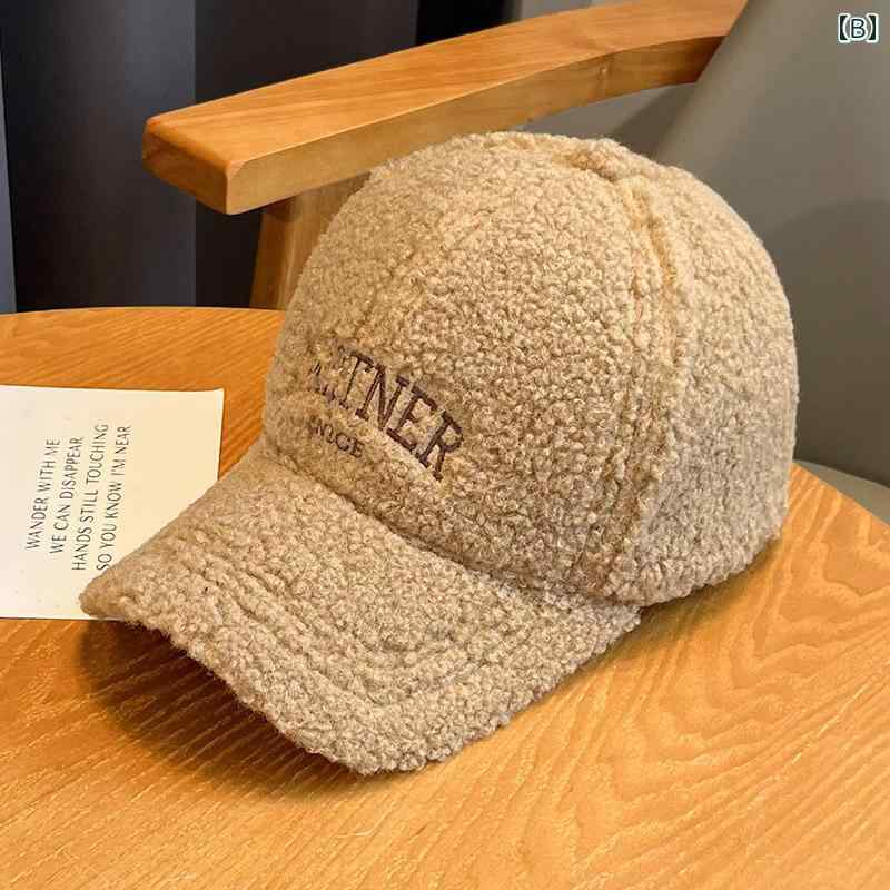 カジュアル キャップ 韓国 刺繍 文字入り ラムズウール 野球帽 女性用 秋冬に 厚手...
