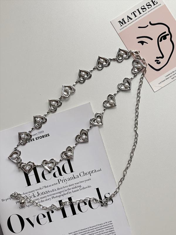 ウエスト チェーン レディース アクセサリー ハート パール イン 装飾 メタル 夏 ドレス スーツ スリムベルト