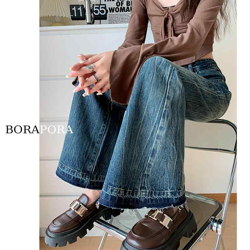 Boot Cut Jeans - デニムパンツ レディース 秋 レディース アメリカン レトロ ブーツ カット ジーンズ ハイウエスト ホース シュー フレアパンツ