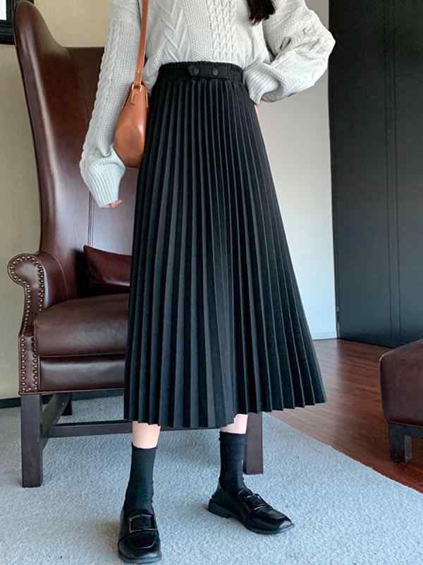スカート レディース 秋 冬 ウール プリーツ スリム ハイウエスト a ライン 大きいサイズ