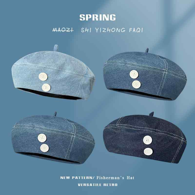 帽子 デニム ベレー帽 レディース 春秋 韓国 カレッジ フェイス リトル ベレー帽 ペインター