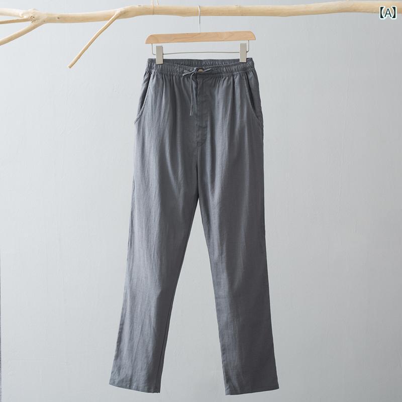 Cotton Pants - チャイナ風 夏 綿 リネン パンツ メンズ ストレッチ性 ビジネス紳士 ストレート ロングパンツ メンズ ポケット装飾 シンプル