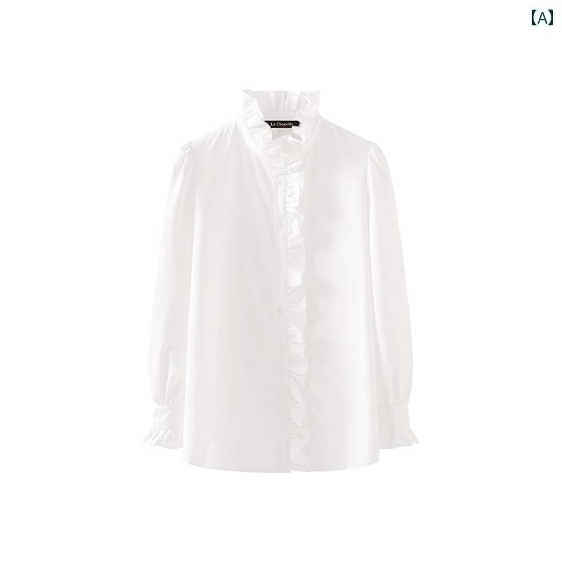 レディース フレンチ 長袖 シャツ 韓国 ゆったり シック 小さめ 秋 フリルシャツ ガーリー フェミニン エレガント ファッション