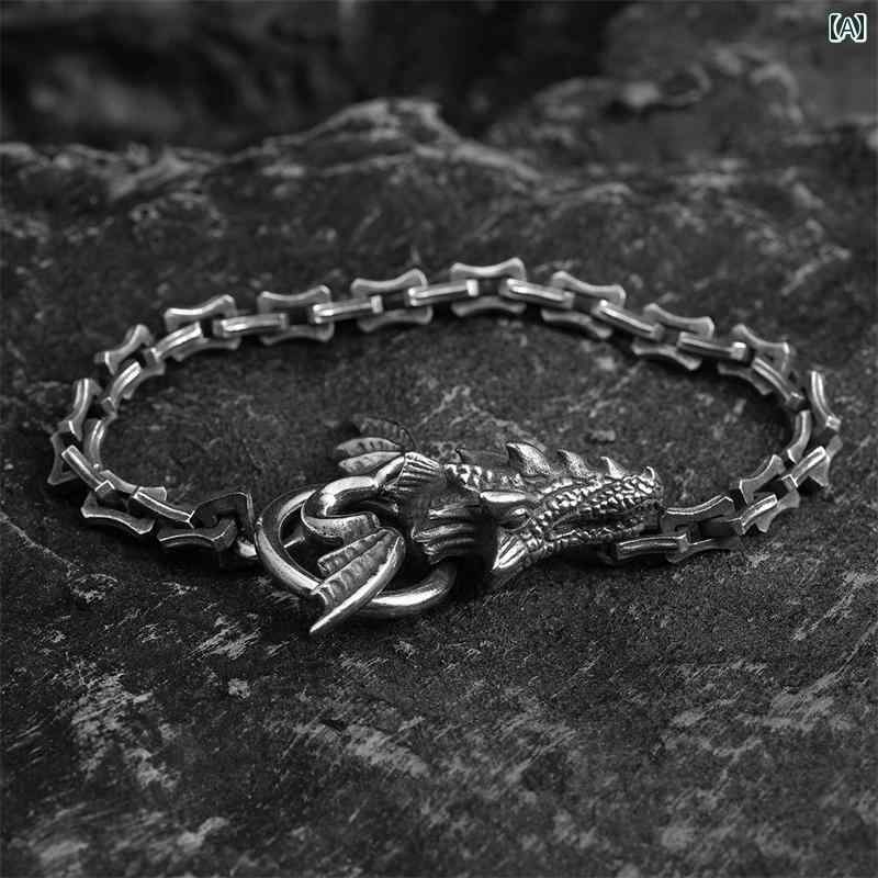 ブレスレット ドラゴン S925 スター リング シルバー レトロ ドラゴン ボーン ブレスレット メンズ レディース アクセサリー オールシーズン ジュエリー