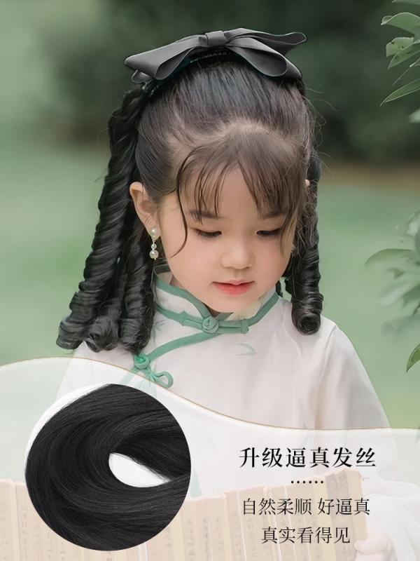 レディース ウィッグ ワンタッチ おしゃれ 子供 漢服 ウィッグ 女の子 中華 巻き髪 レトロ チャイナド..