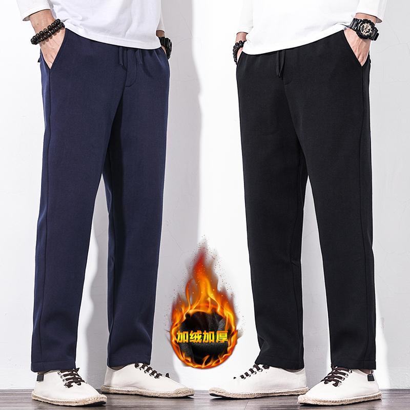 パンツ メンズ 冬 カジュアル 中華風 ベルベット 厚手 綿 リネン ストレート リネン レトロ ズボン