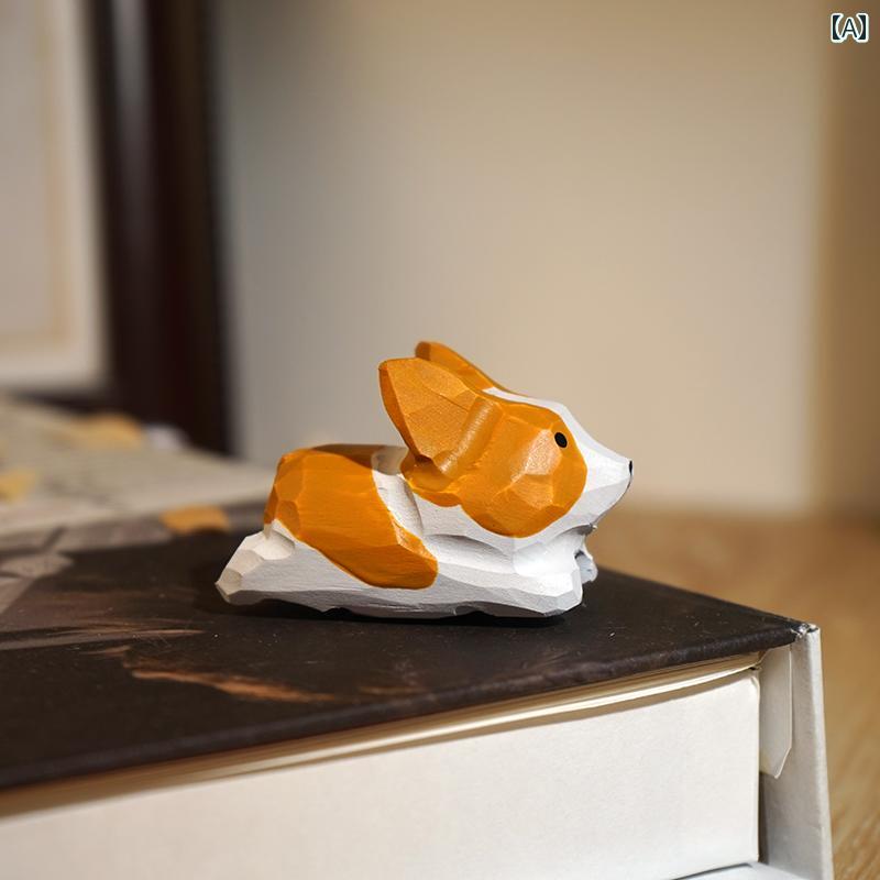 コーギー 木彫り 小さめ 装飾品 動物 ワークステーション デスクトップ かわいい ディスプレイ 装飾 女の子 ミニチュア インテリア
