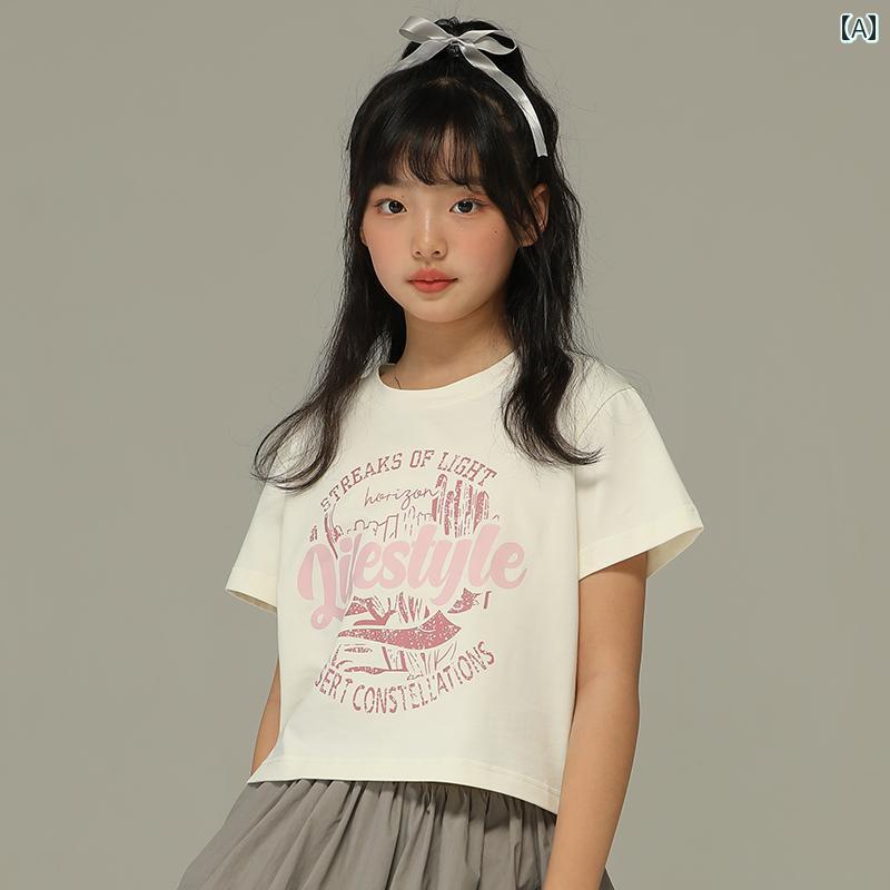 Other - トップス Tシャツ キッズ おしゃれ ナチュラル 小さい 女の子 夏 ダメージ 加工 プリント ショート 以上 子供 カジュアル 半袖