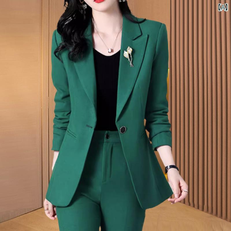 Suits For Job Interviews - ブレザー レディース 春夏 秋 薄手 豪華感 ママ スーツ セットアップ パンツ ビジネス