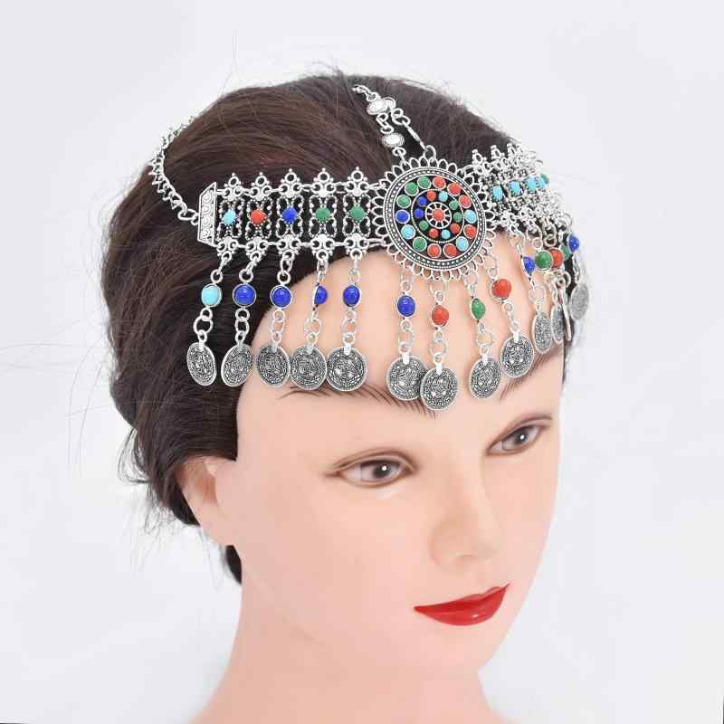 ヘッド ドレス 西部 地域 エスニック ボヘミアン 眉毛 ペンダント シルバー ウイグル レトロ 韓服 頭飾..