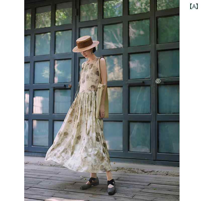 ワンピース レディース ドレススカート レトロチャイナ風プリント 別売ジャケットのセットアップ ゆったり 快適 エレガント 幅広フレア裾 プリーツ 丈 フェミニン リラクシング モダン