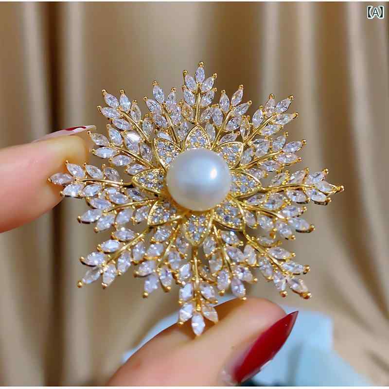 ブローチ セレモニー レディース おしゃれ 上品 スノーフレーク 高級感 女性 コサージュ パール セータ..