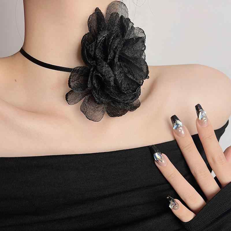 チョーカー レディース 大輪 アクセサリー フランス エレガント 生地 花 ネックレス 美デコルテ ストラップ ネックレス ゴージャスネックレス